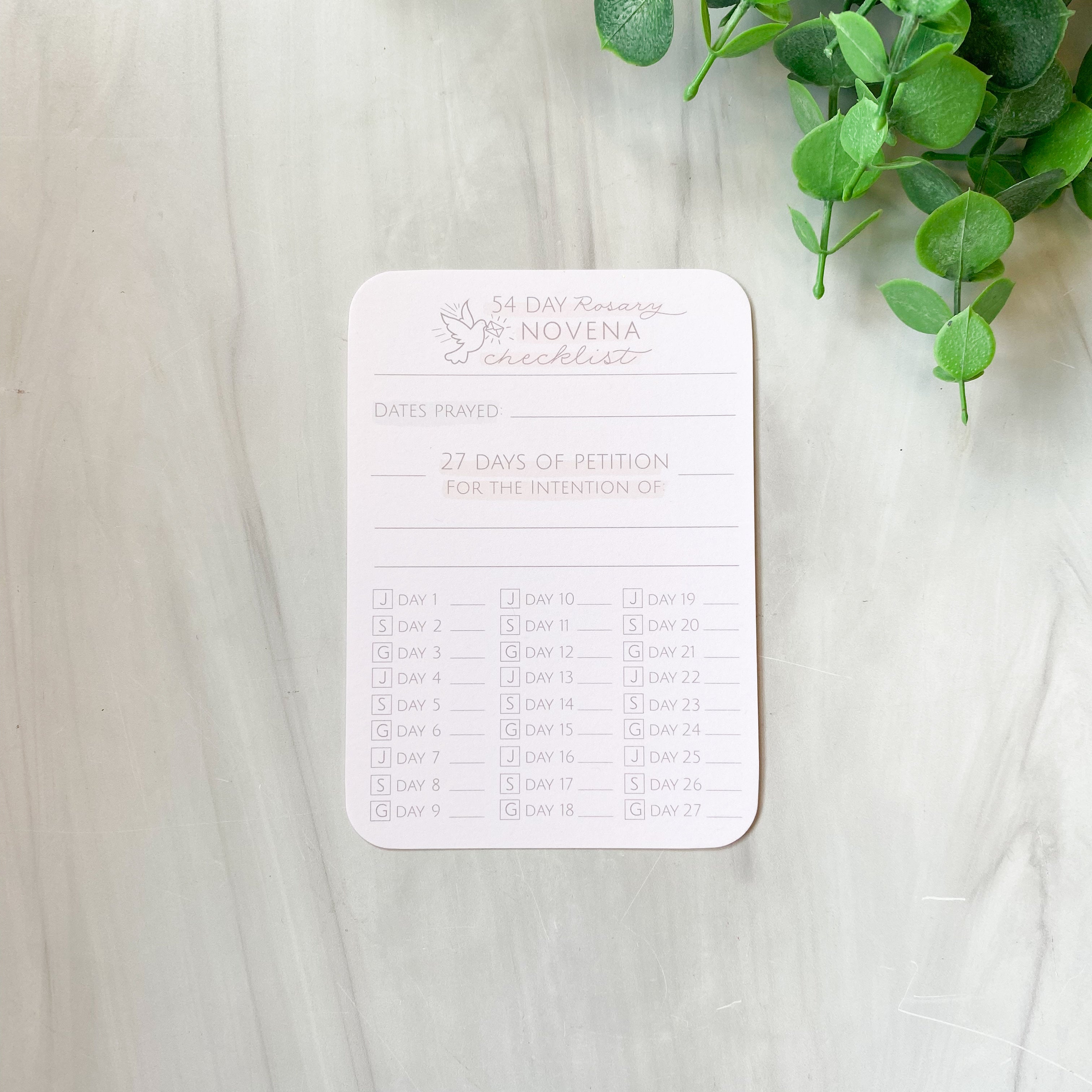 54 Day Rosary Novena Checklist - Joyful, Sorrowful, and Glorious Mysteries