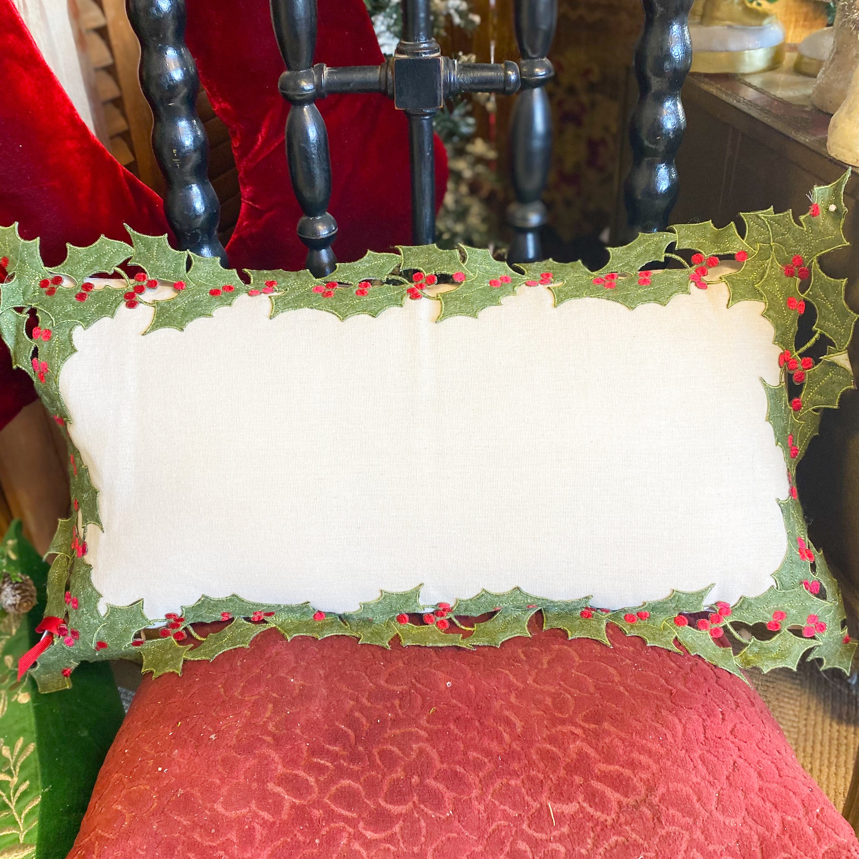 11"Wx22"L Holly Pillow  Cream Green