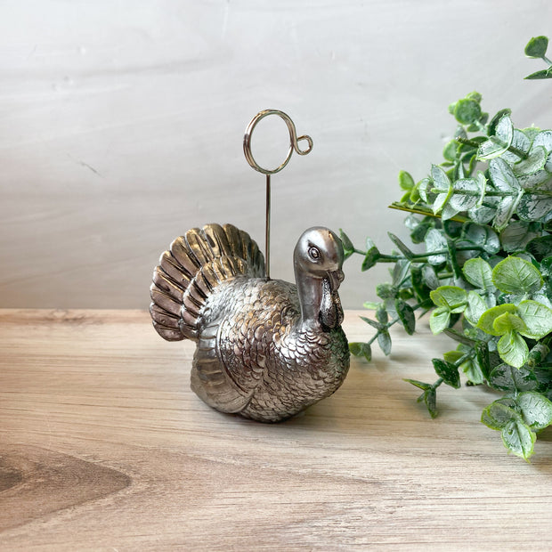 Silver 4 Inch Resin Turkey Card Holders