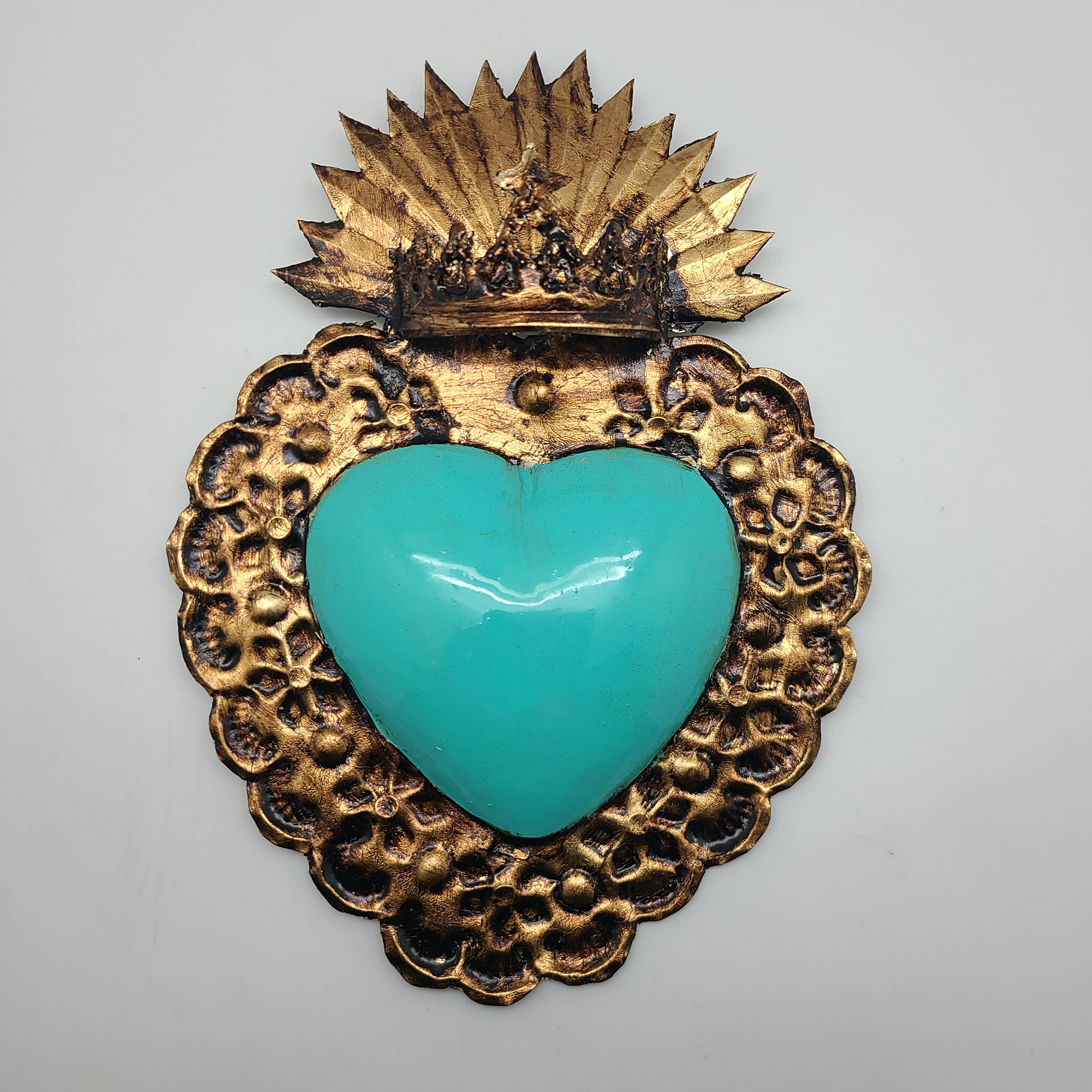 MXAL-H3- Mexican Tin Heart, w/ Crown
