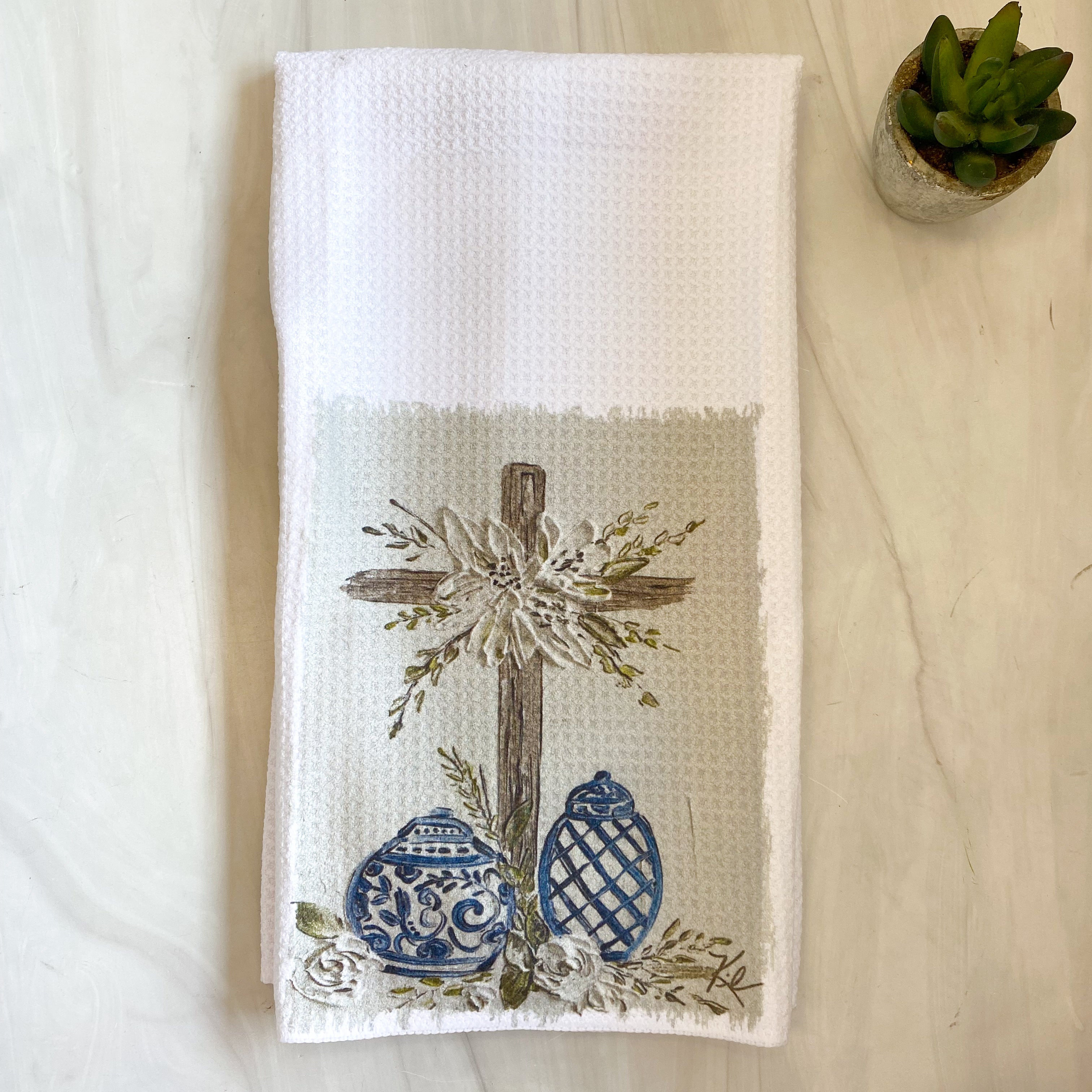 Blue Vases w Cross Towel