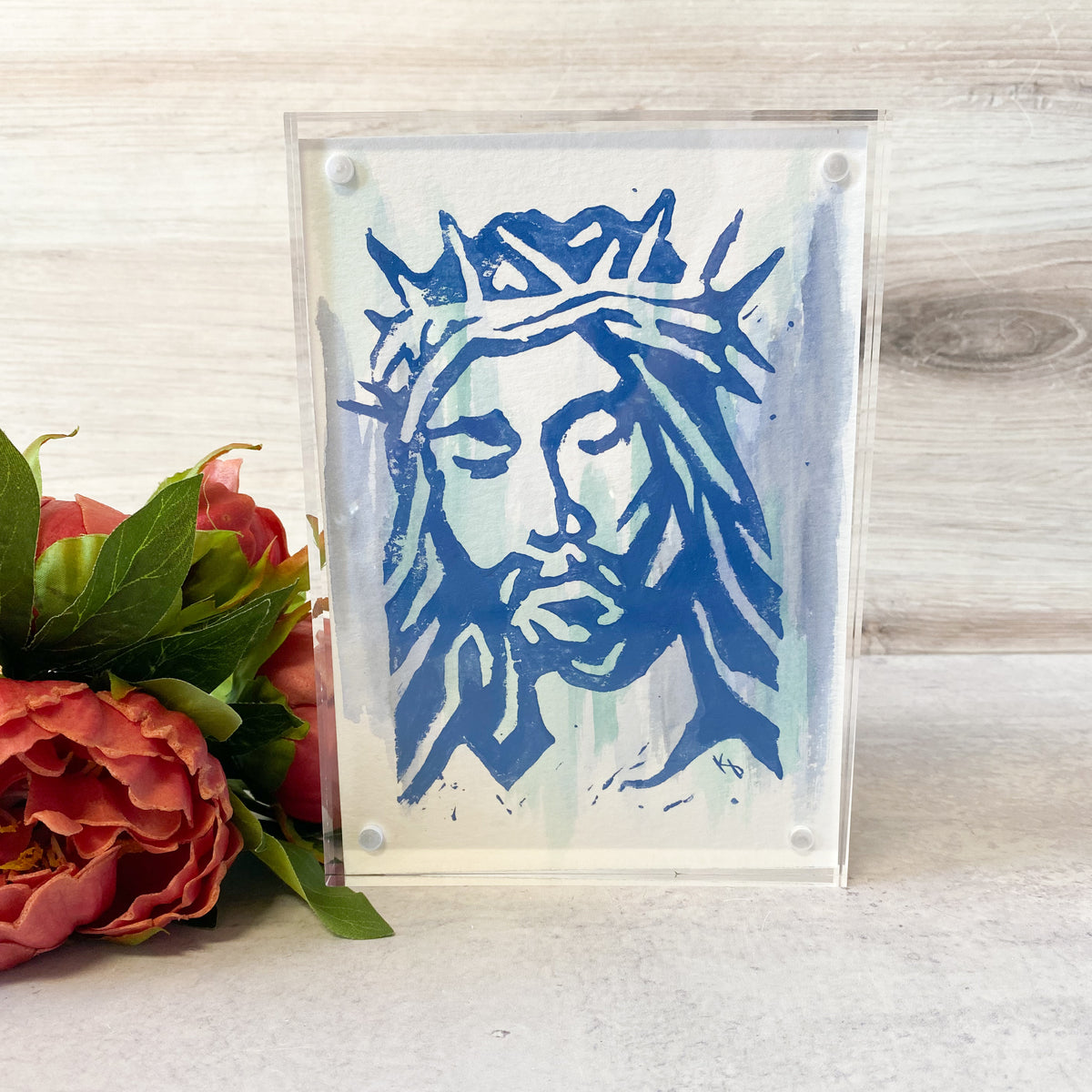 5x7 Assorted Linoblock Original Paintings in Acrylic Frame