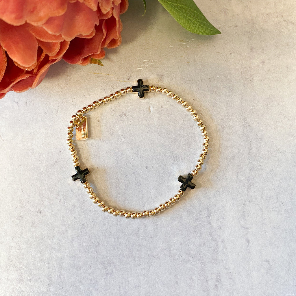 7"L Enamel Cross Gold Bracelet (Assorted Cross Colors)