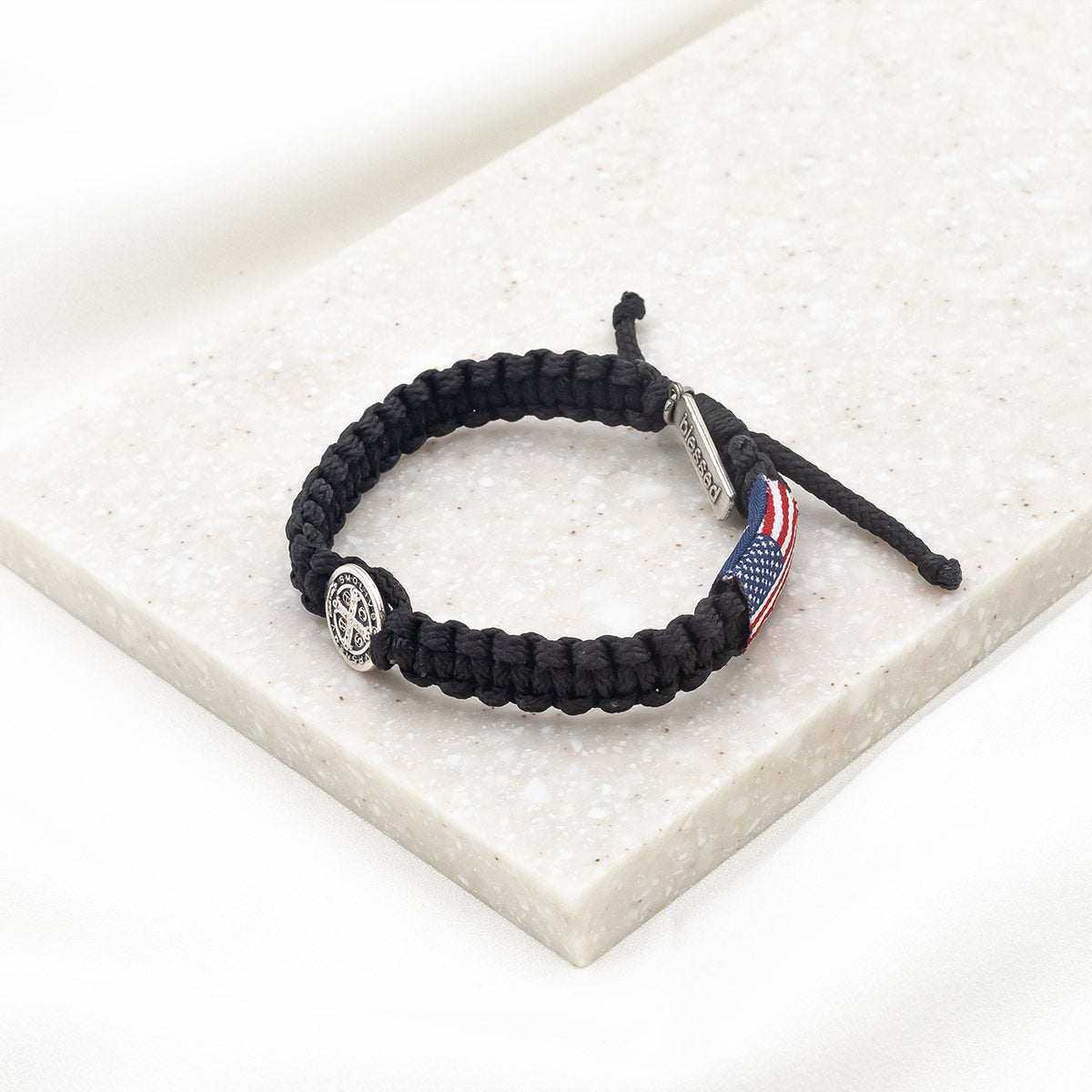 God Bless America Blessing Bracelet Silver/Black