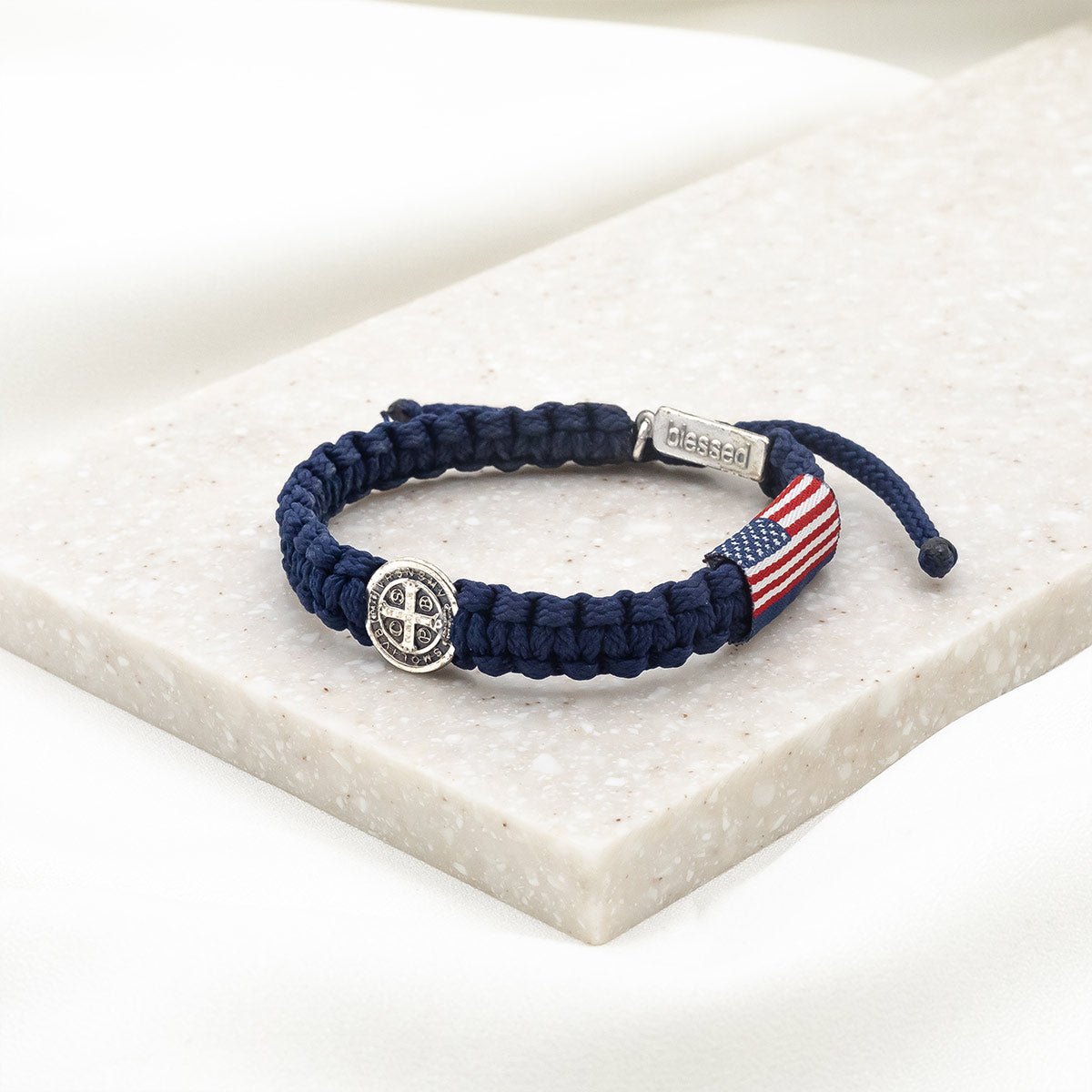 God Bless America Blessing Bracelet Silver/Navy
