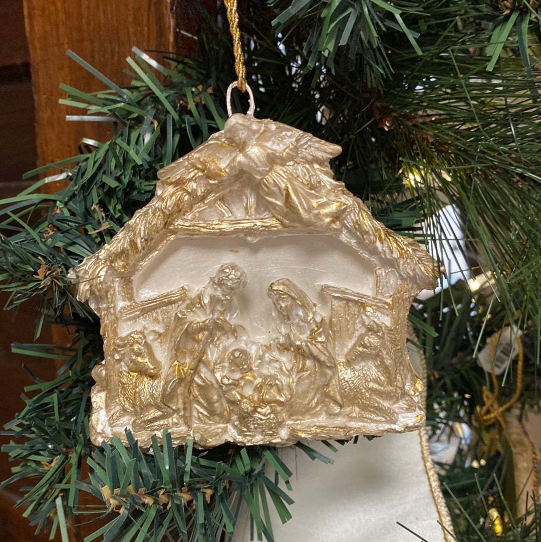 Gold Leaf Nativity Ornament - 2 Styles - Church, Stable