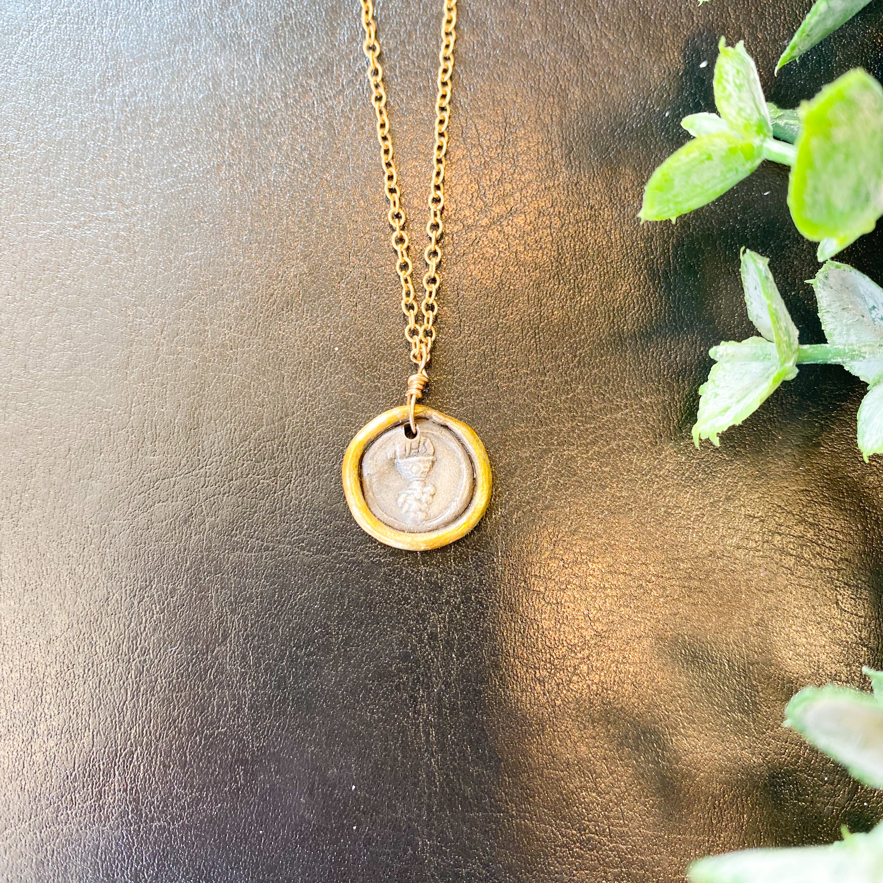 A-848 Eucharist symbol medallion with detail accented with 22K on gold filled chain