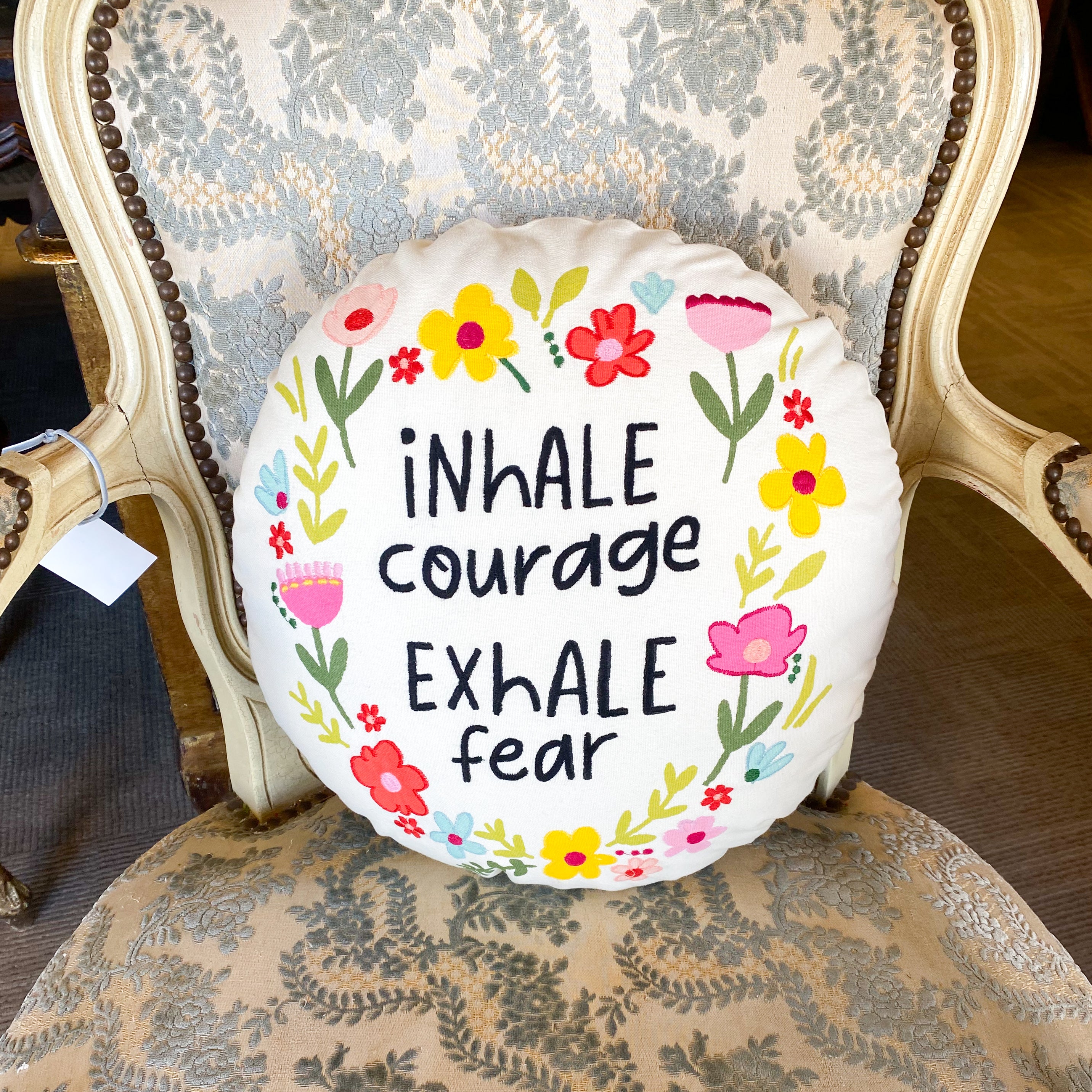 Cotton 16" Round Embroidered Pillows