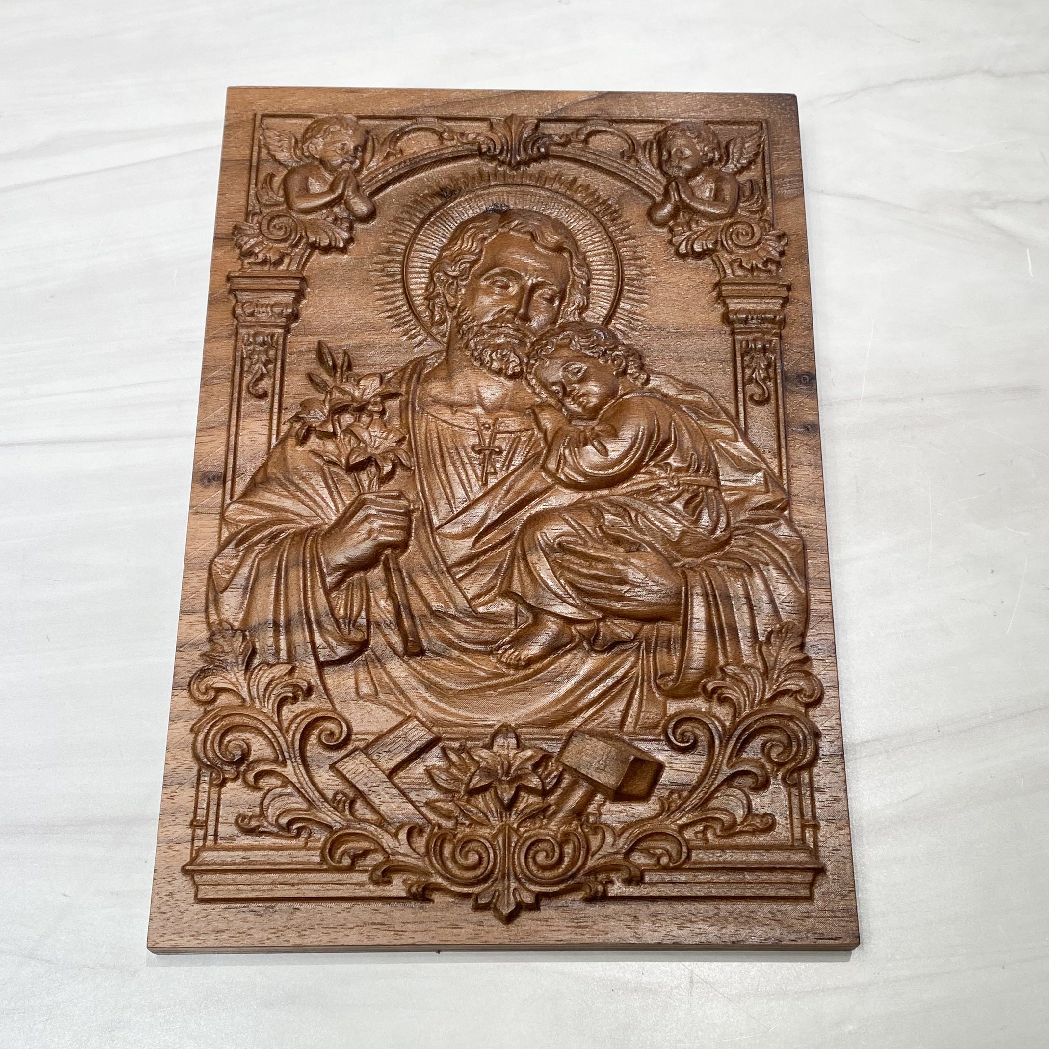 St. Joseph and Child Wooden Plaque apprx 6.5" x 9.5"