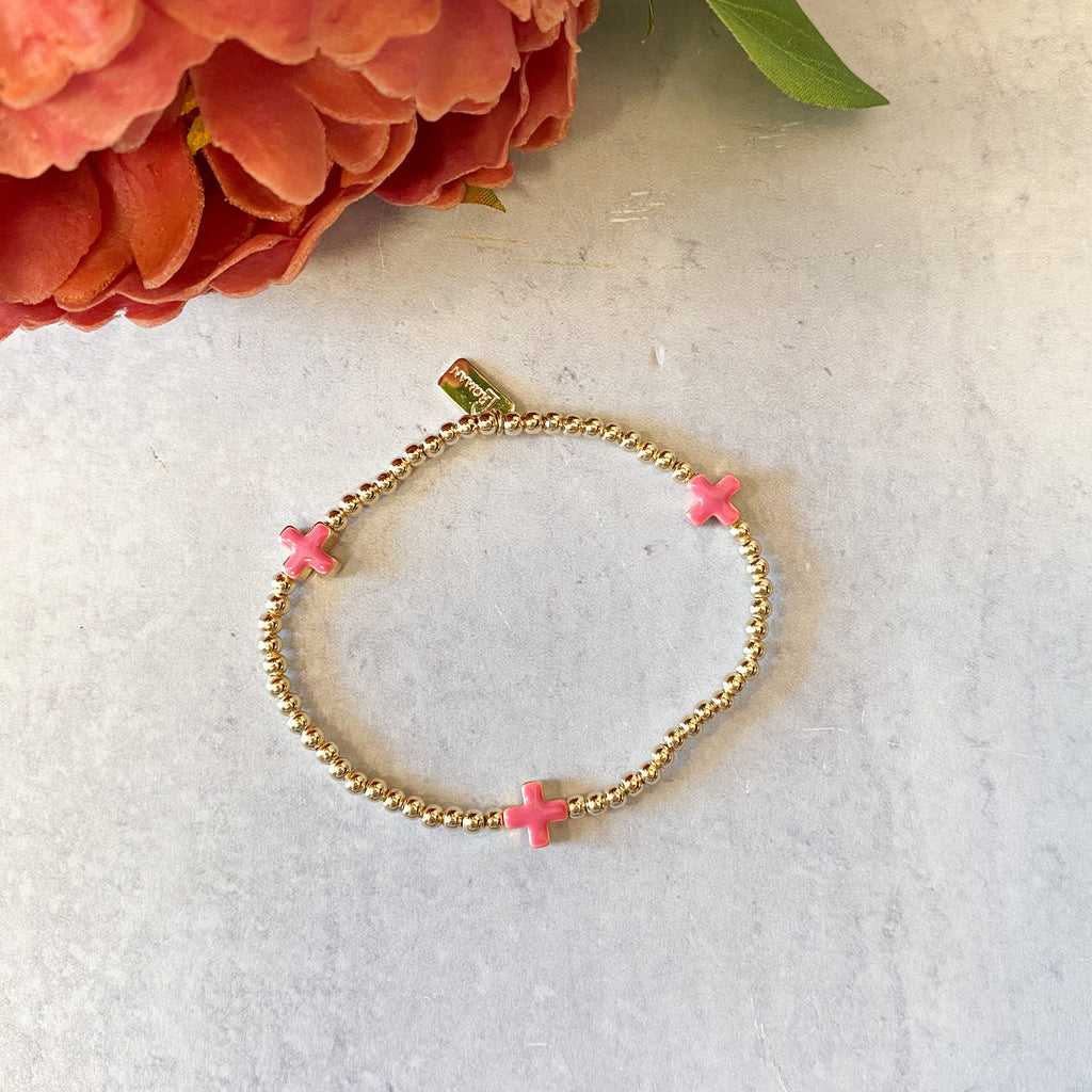 7"L Enamel Cross Gold Bracelet (Assorted Cross Colors)