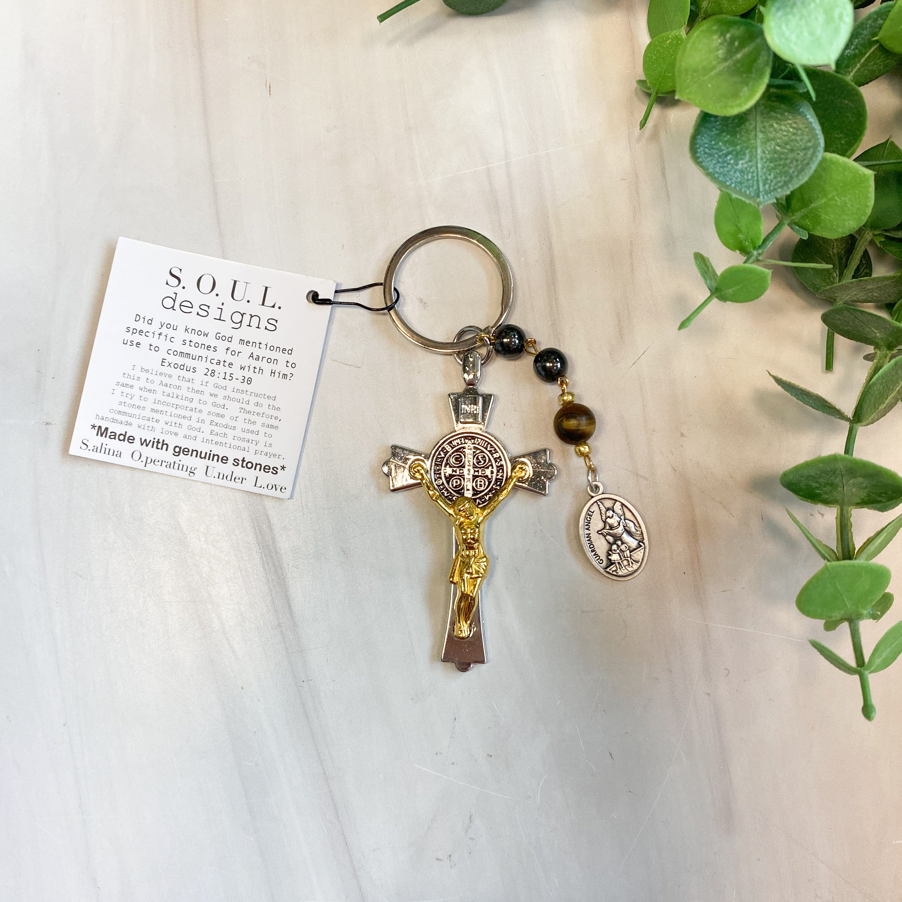 St. Benedict Key Chain w 3 Prayer Beads