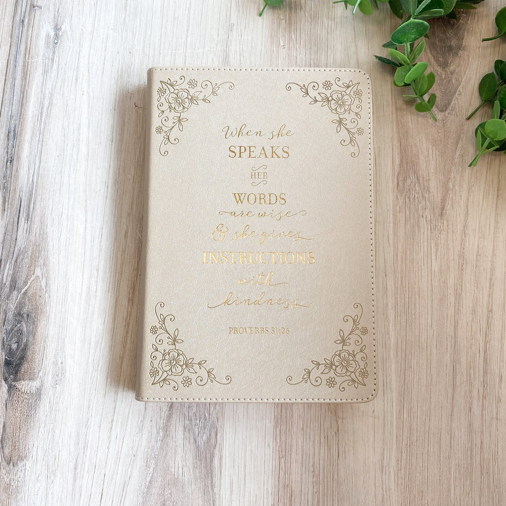 Journal Classic Taupe When She Speaks Prov. 31:26