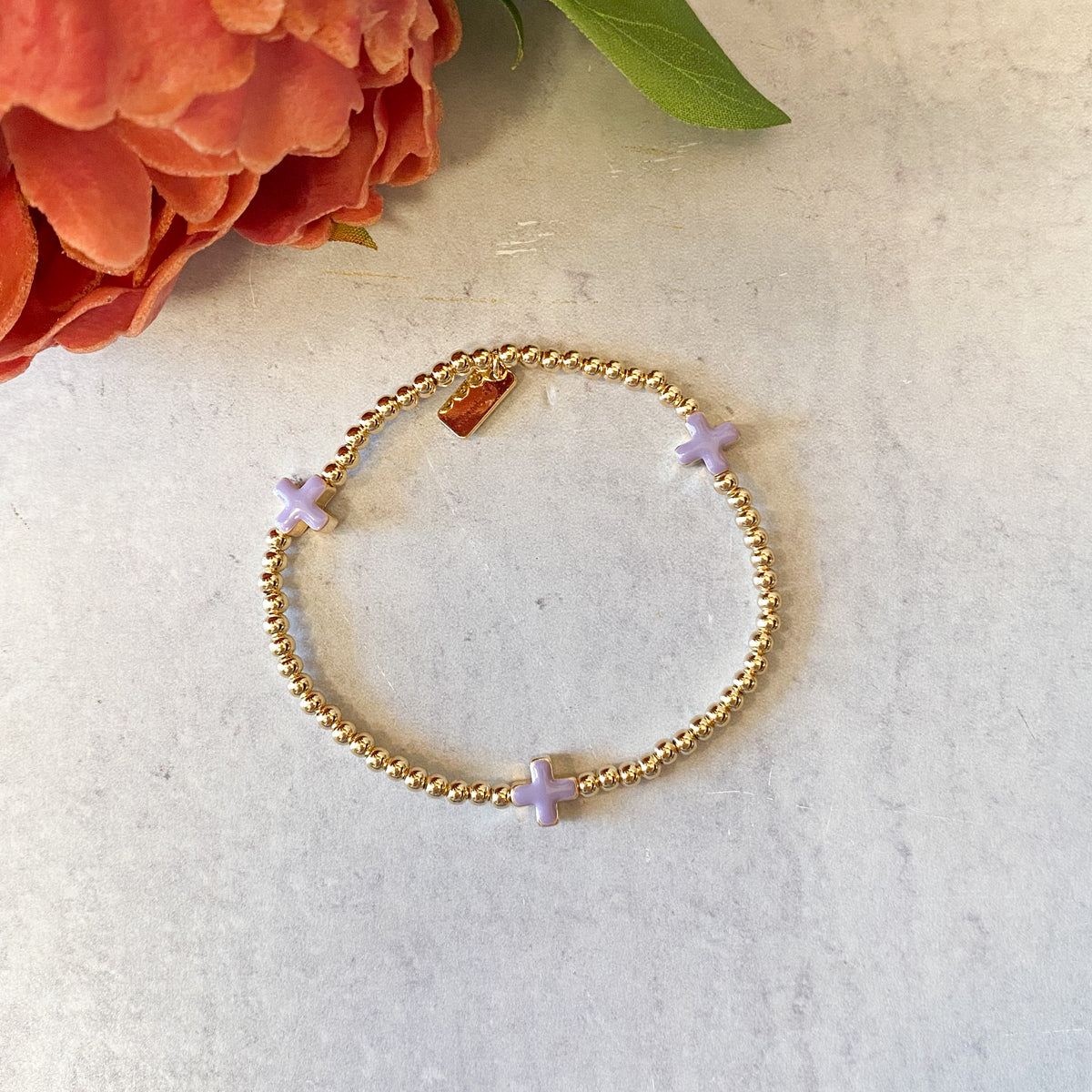 7"L Enamel Cross Gold Bracelet (Assorted Cross Colors)
