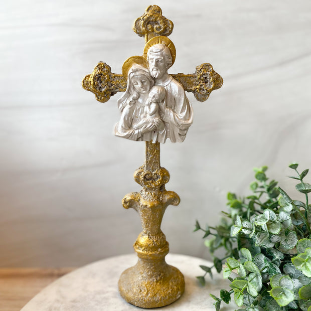 Holy Family on Golden Standing Cross