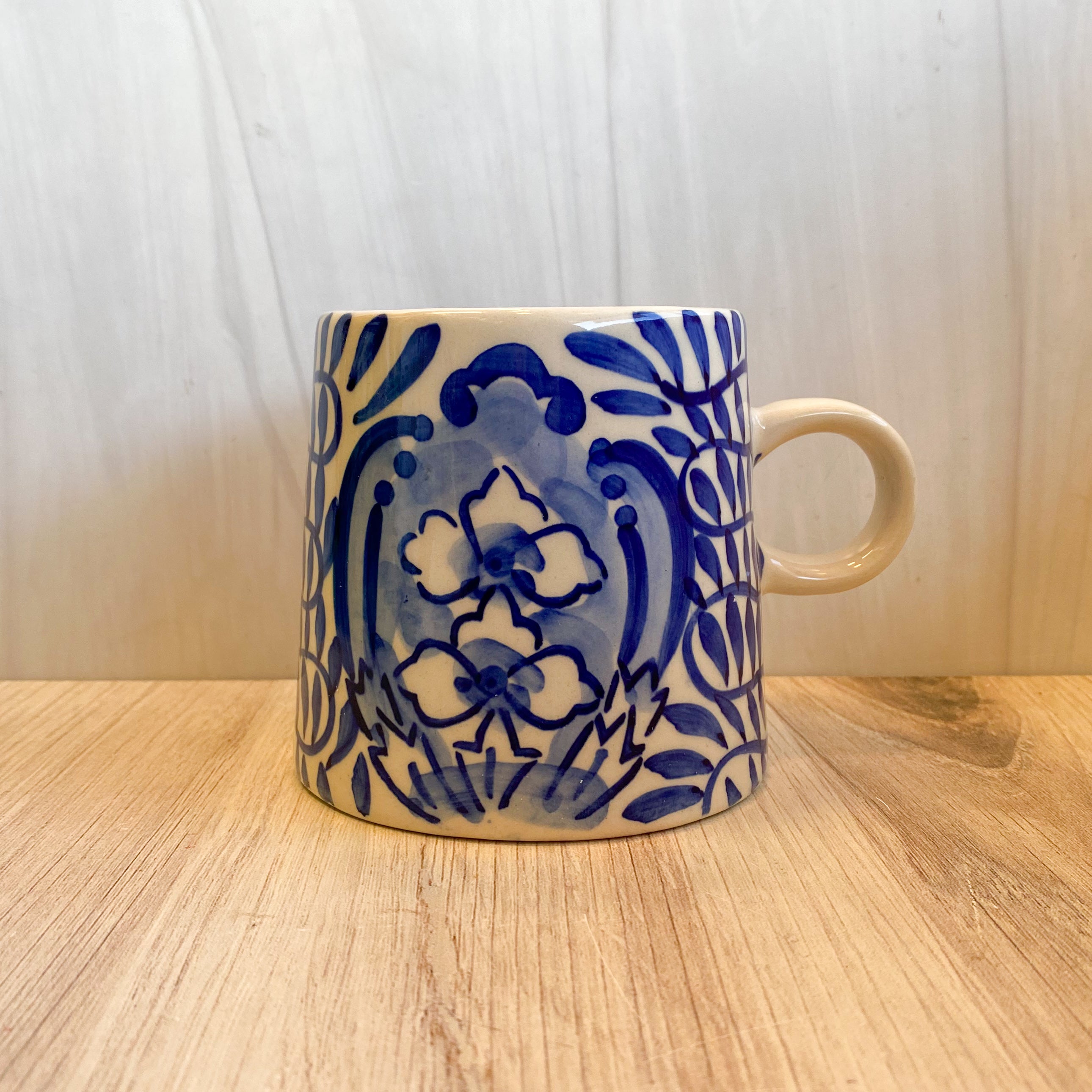 Stoneware Mug with Multi Blue Designs