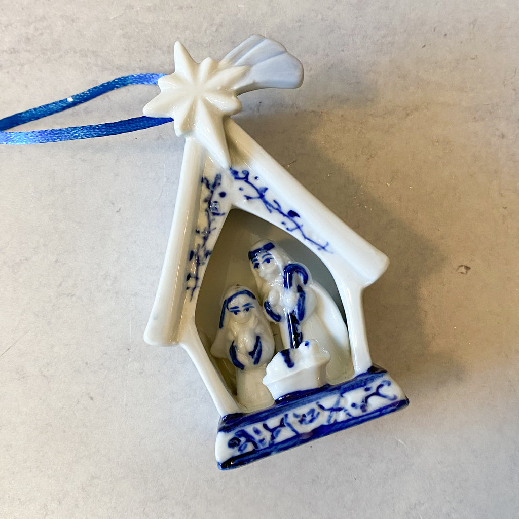 4" Porcelain Delft Blue Holy Family Ornament (2 Styles)