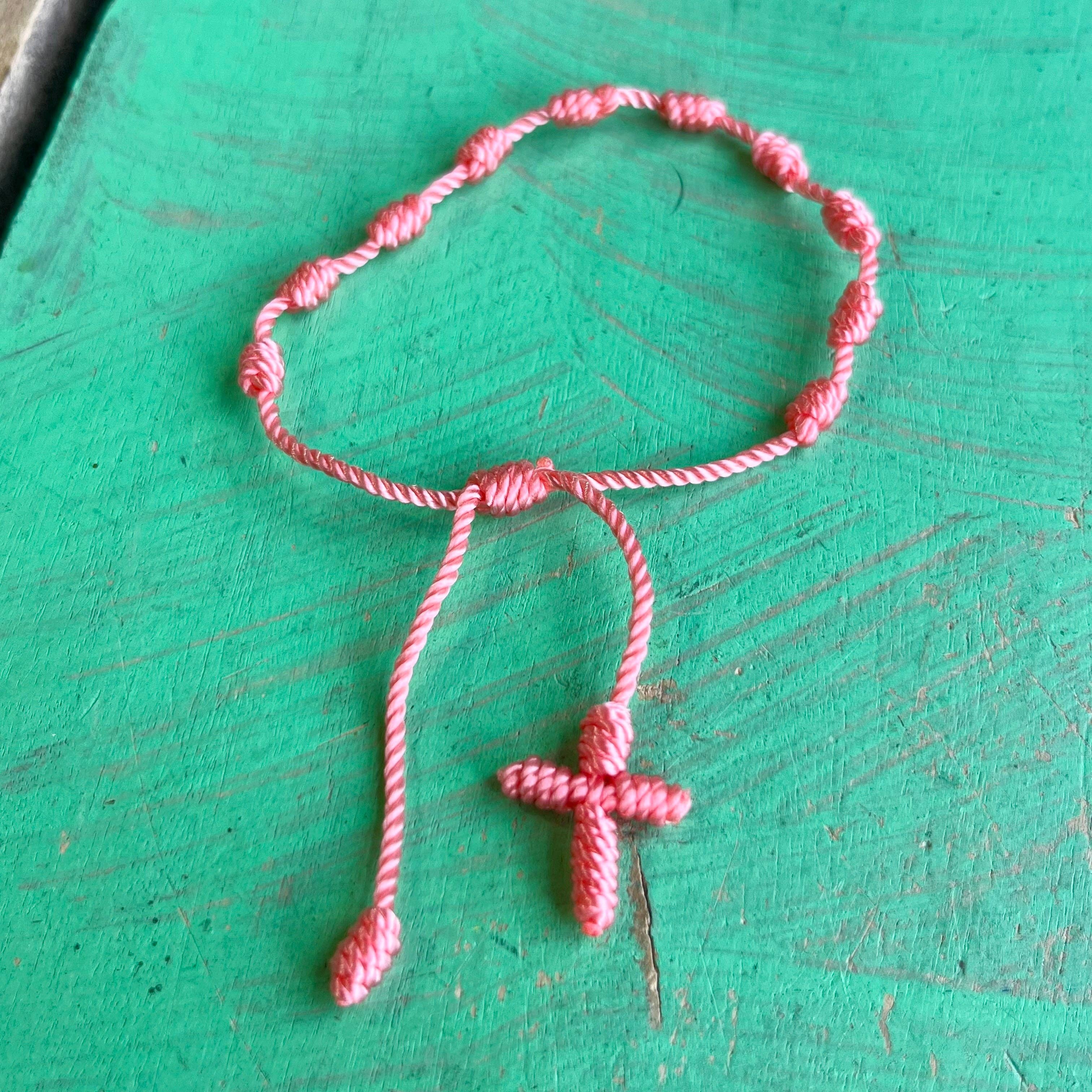 Knotted Cord Rosary Decade Adjustable Bracelet