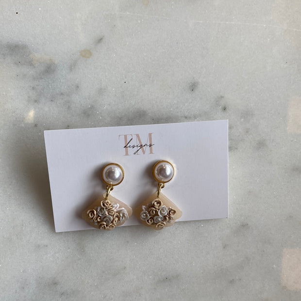 Pearl Floral Dangle Earrings - TM Designs