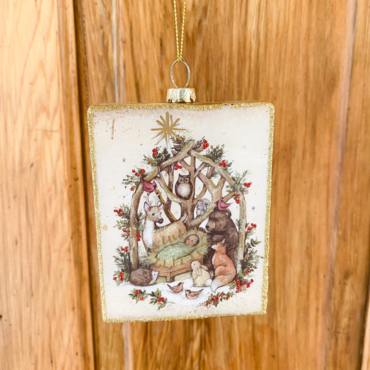 4.25" Woodland Nativity Rectangle Ornament