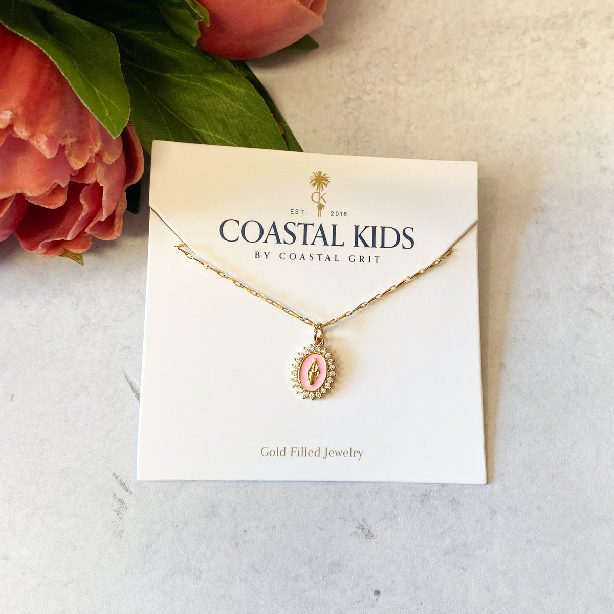 Coastal Kids Our Lady of Lourdes Necklace Light Pink