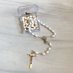 White Plastic Oval Bead Communion Rosary, Boxed