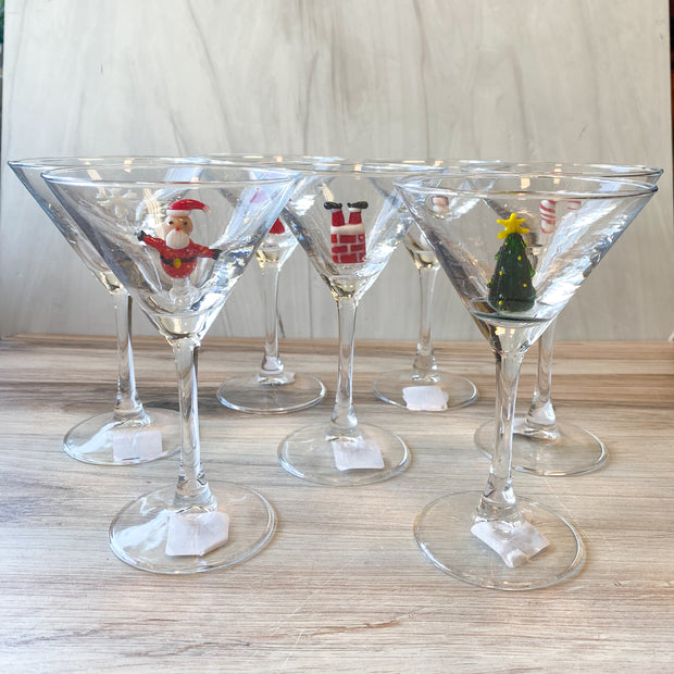 4"Rd x6-1/4"H Martini Glass Holiday Icon Inside, 8 Styles