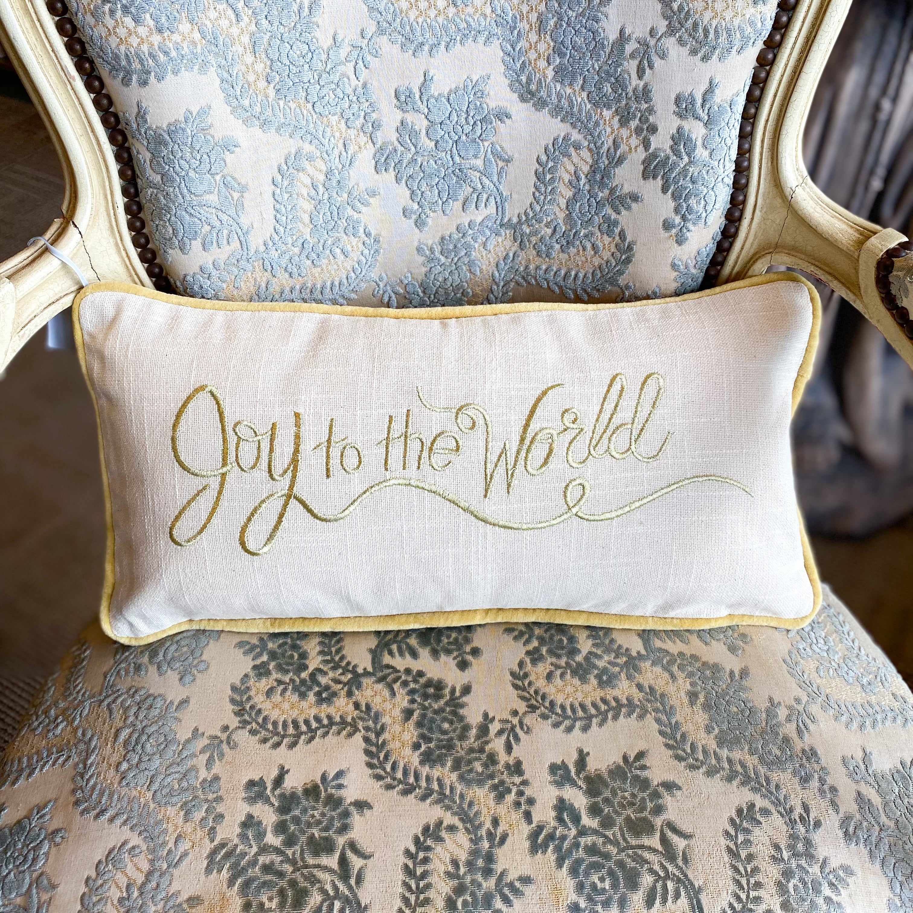 18"L x 9"H Cotton Slub Lumbar Pillow "Joy to the World"