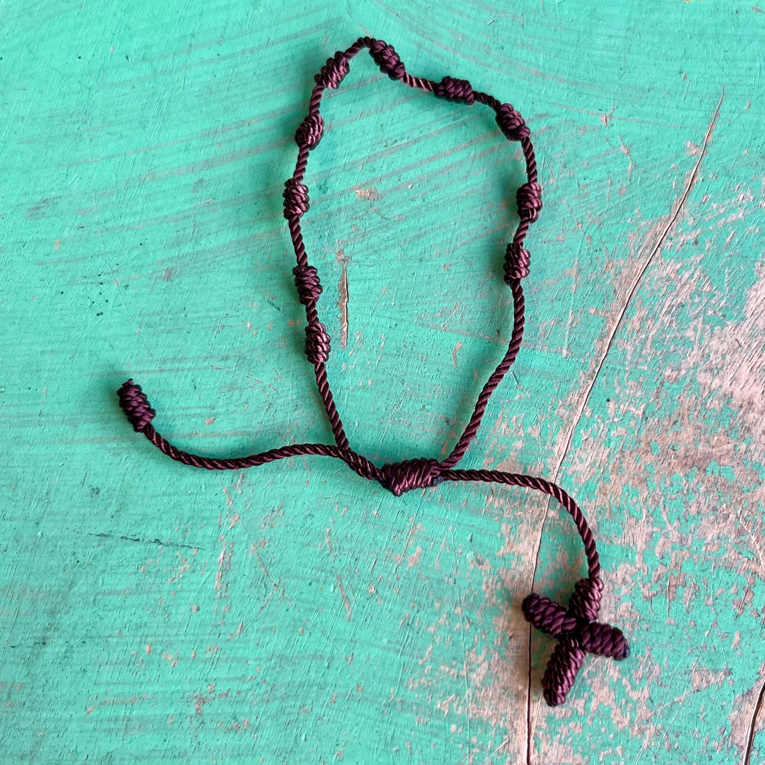 Knotted Cord Rosary Decade Adjustable Bracelet