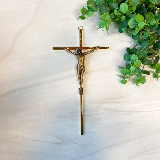 10" Brass Crucifix with Antique Finish Brass Corpus