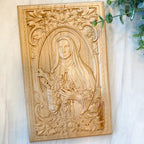 Saint Thérèse of Lisieux Wooden Engraving, Catholic Home Decor