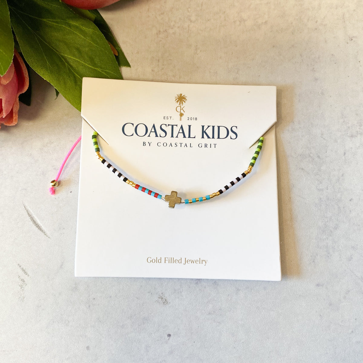 Coastal Kids Cross Bracelet Multi-colored/Neon Pink