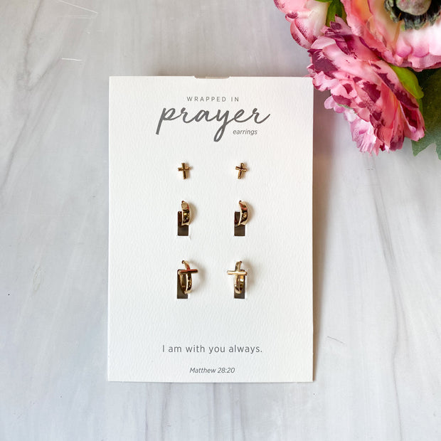 Gold Dainty Cross Earrings Set of 3