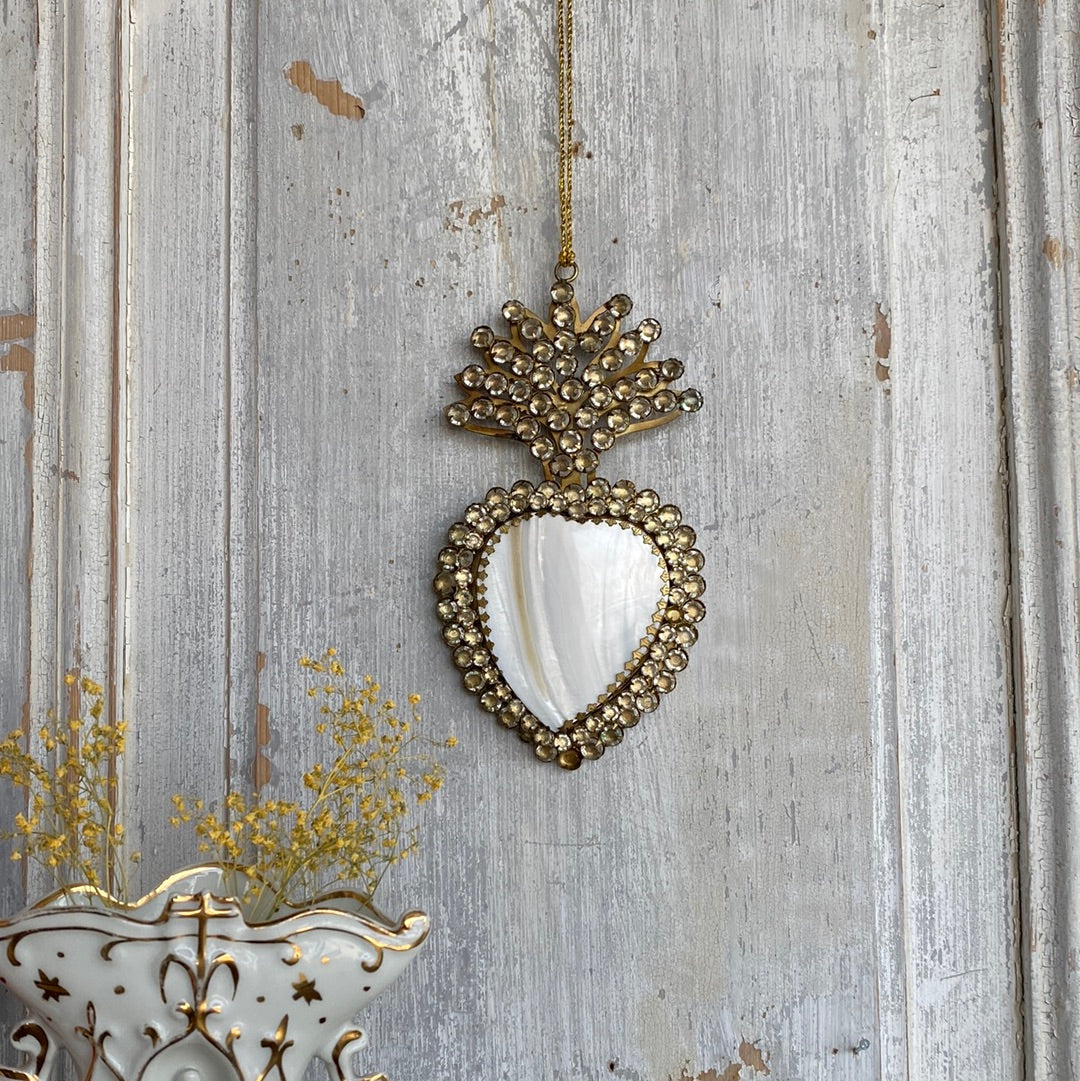 Hanging Ex-voto gold & bone heart