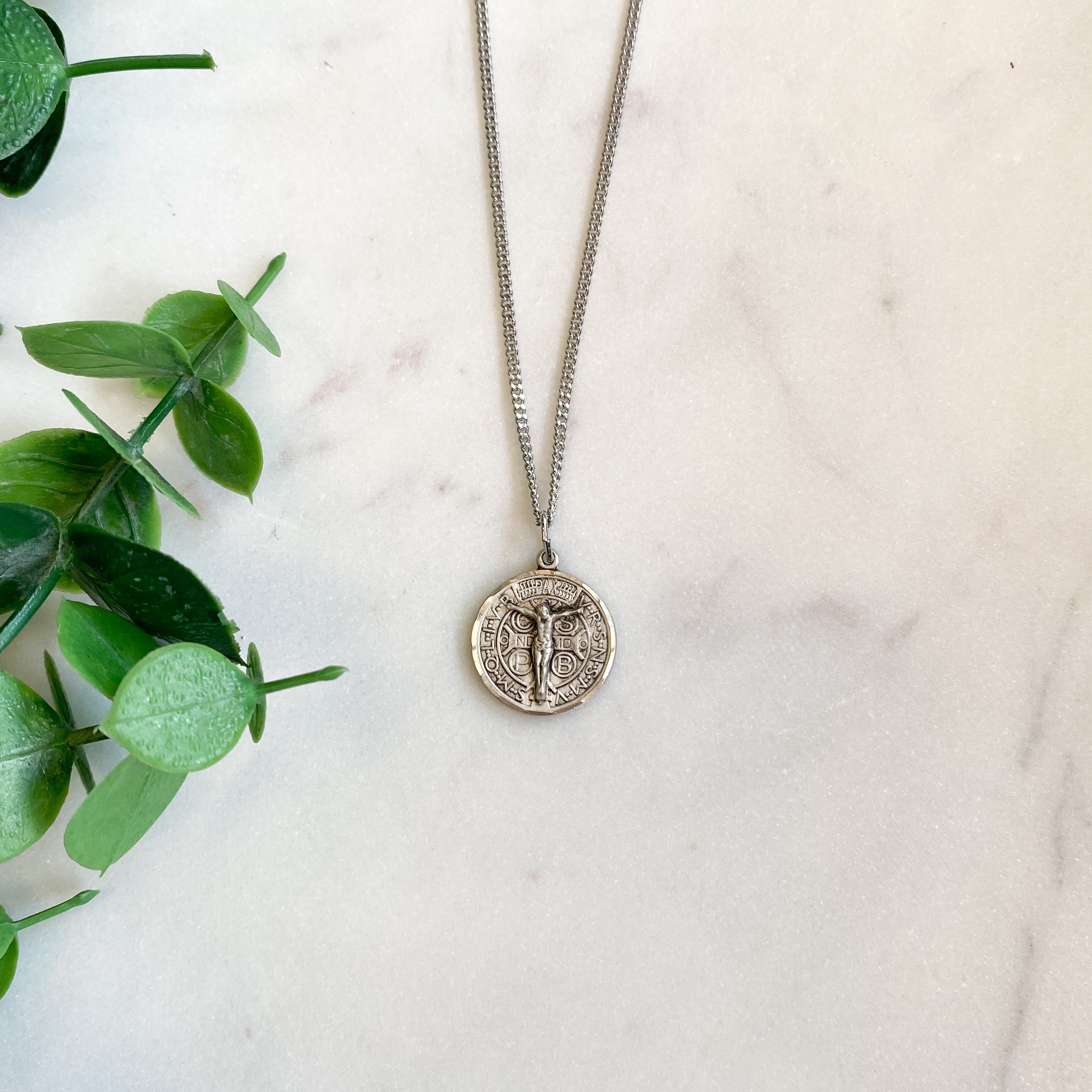 Sterling Silver Benedict Medal with Crucifix Necklace