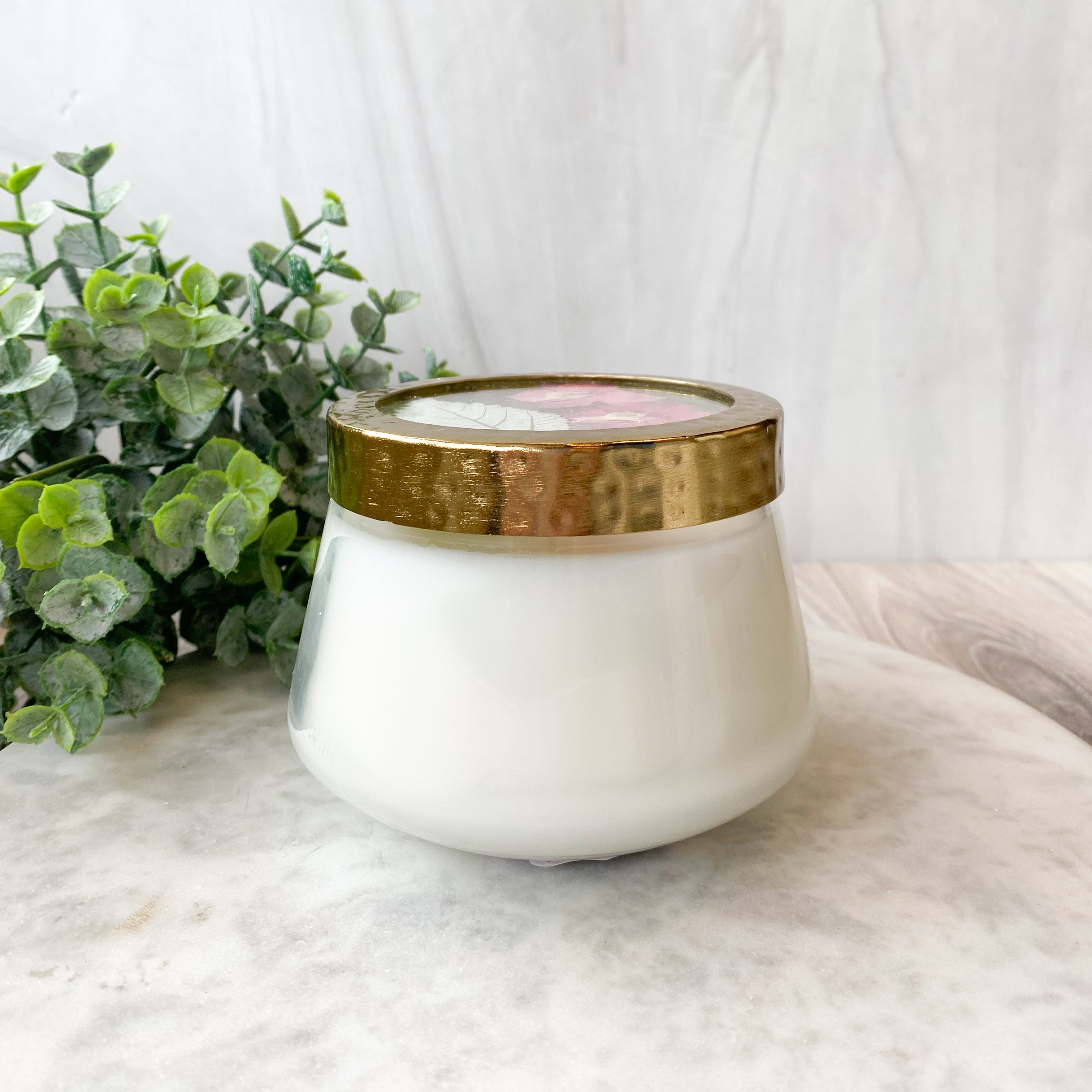 Little Flower Apricot Rose Pressed Floral Candle-Medium