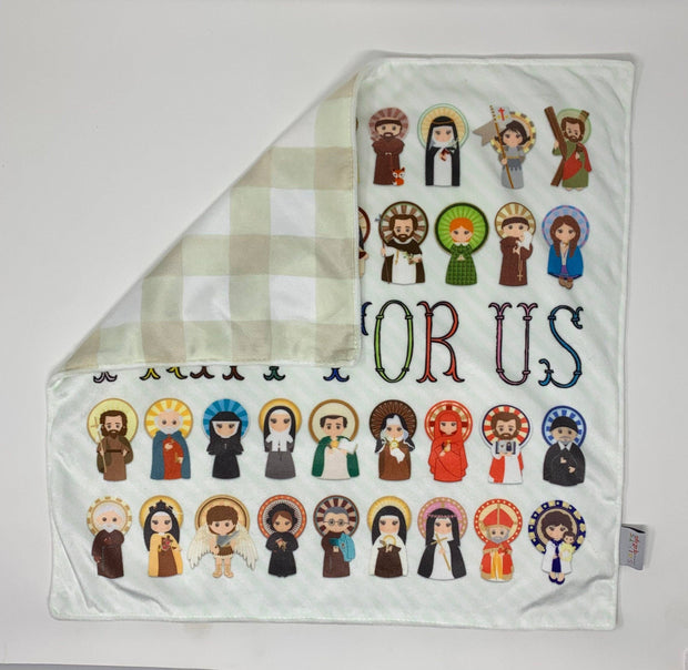 18" Pray for Us Ultra Soft Lovey Blanket. Baby Prayer Mini Blanket. Saint Lovie Blanket. Baptism Gift. Catholic Baby Gift. Pray for Us gift.