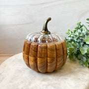 Acacia Wood Pumpkin Containers w/Glass Lid