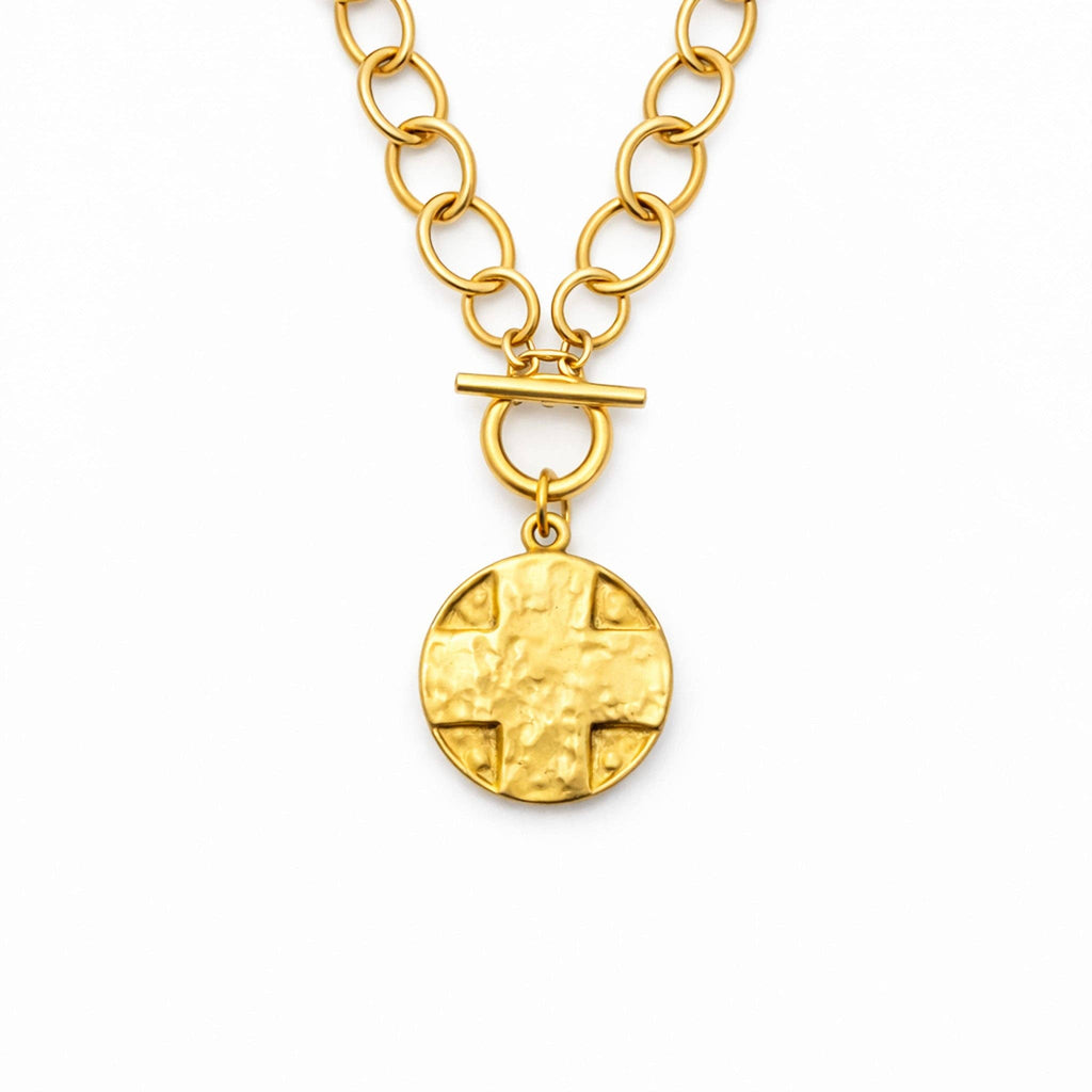 Heirloom Circle Loop Necklace with Matte Gold Lord's Prayer