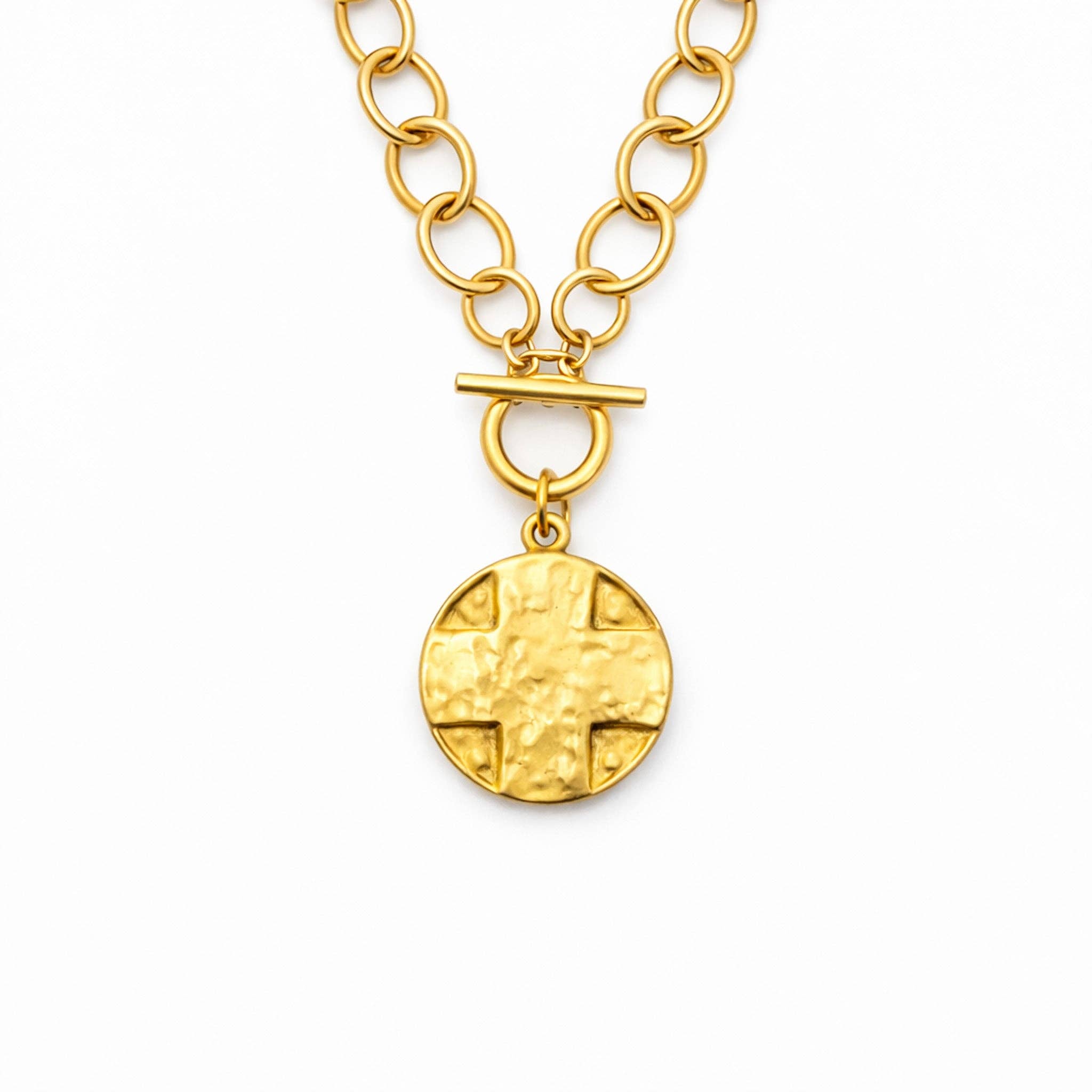 Heirloom Circle Loop Necklace with Matte Gold Lord's Prayer