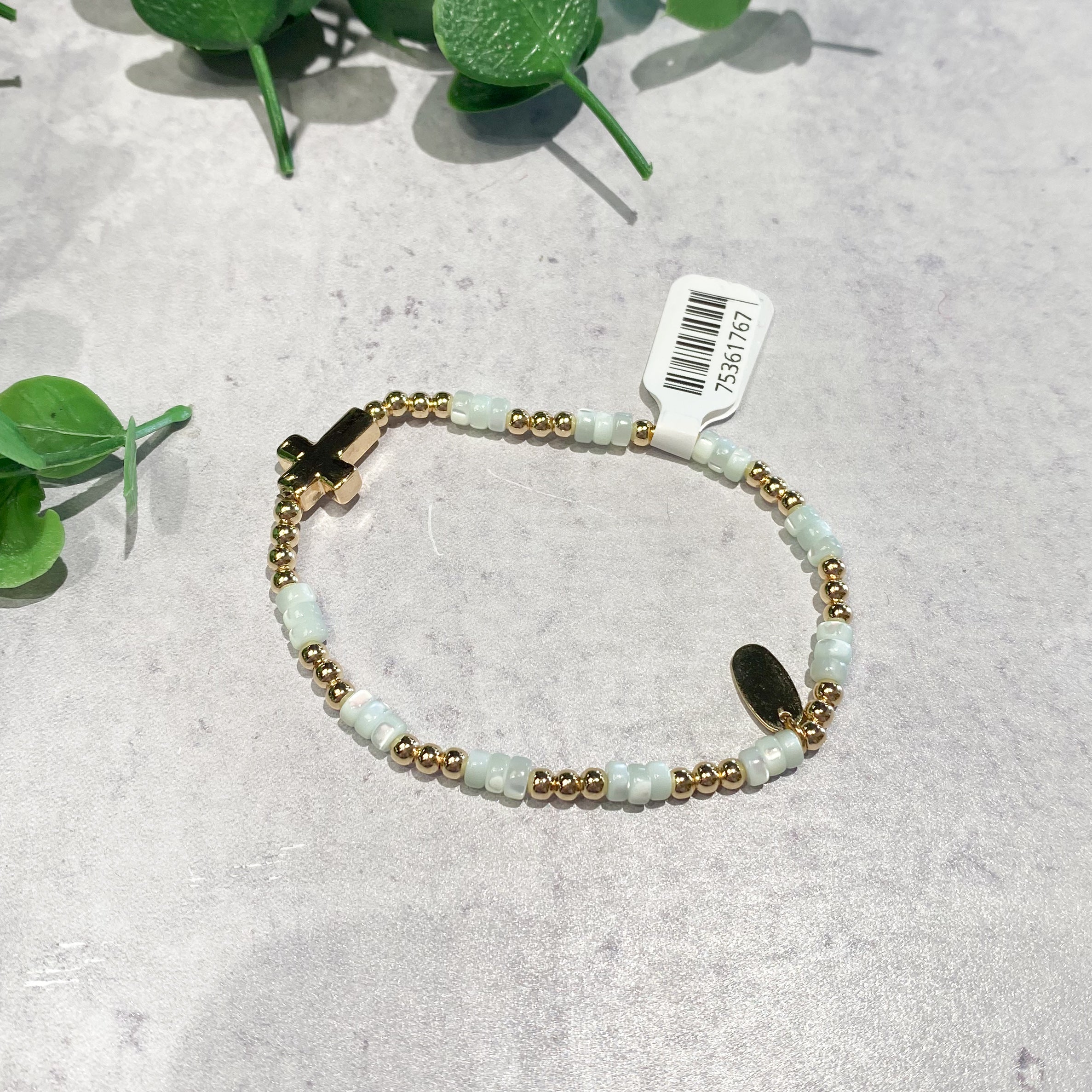 Child Size Gold Side Cross Stretch Beaded Bracelet (3) Colors
