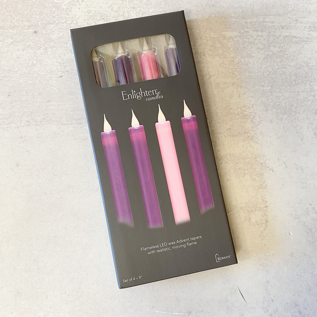 9"H 4pc Set Flameless LED wax Advent Tapers