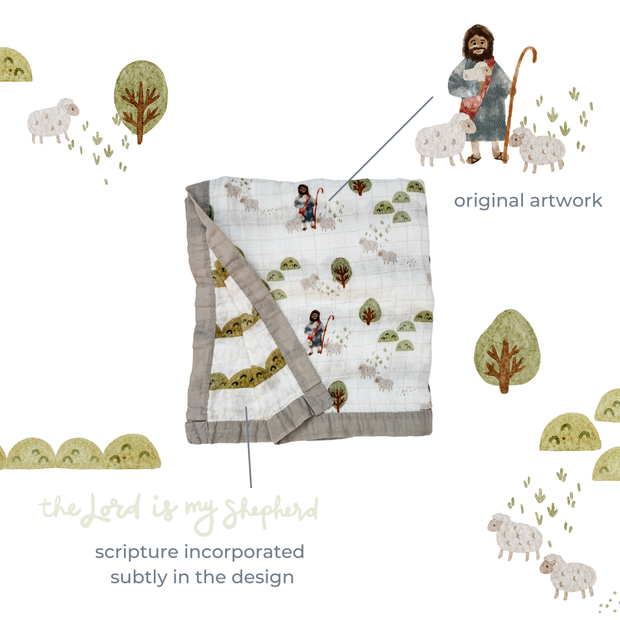 Catholic Luxury Double Sided Muslin Blanket - The Lord is my Shepherd