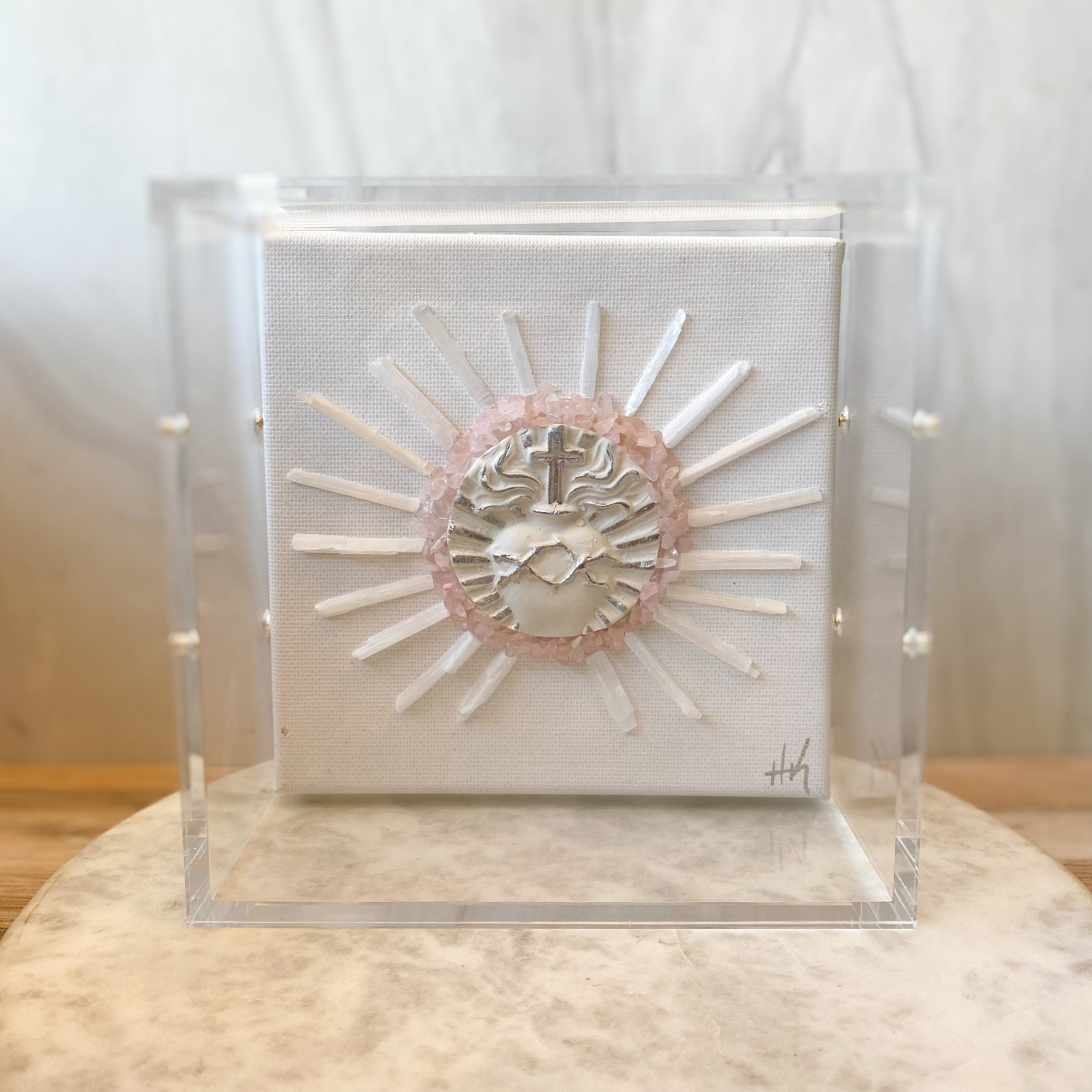 Sacred Heart Cross Selenite Art