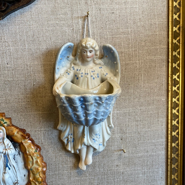 Antique Belgium Porcelain Guardian Angel Holy Water Font