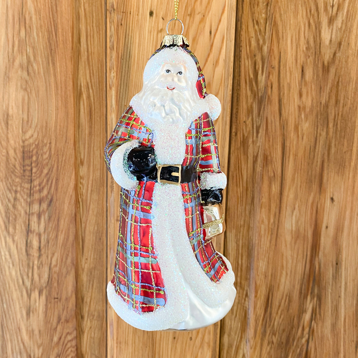 7.5" Plaid Santa Ornament