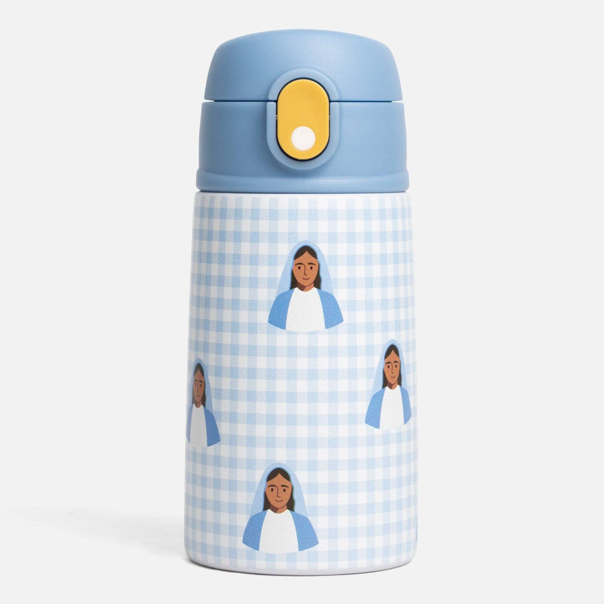 Blue Gingham Mary Water Bottle – 13.5oz Stainless Steel