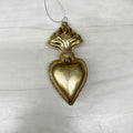 Glass Sacred Heart Ornament w Glitter Gold Finish