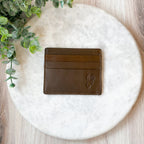 Deer Leather Embossed Slim Wallet Dark Brown 3.5x4