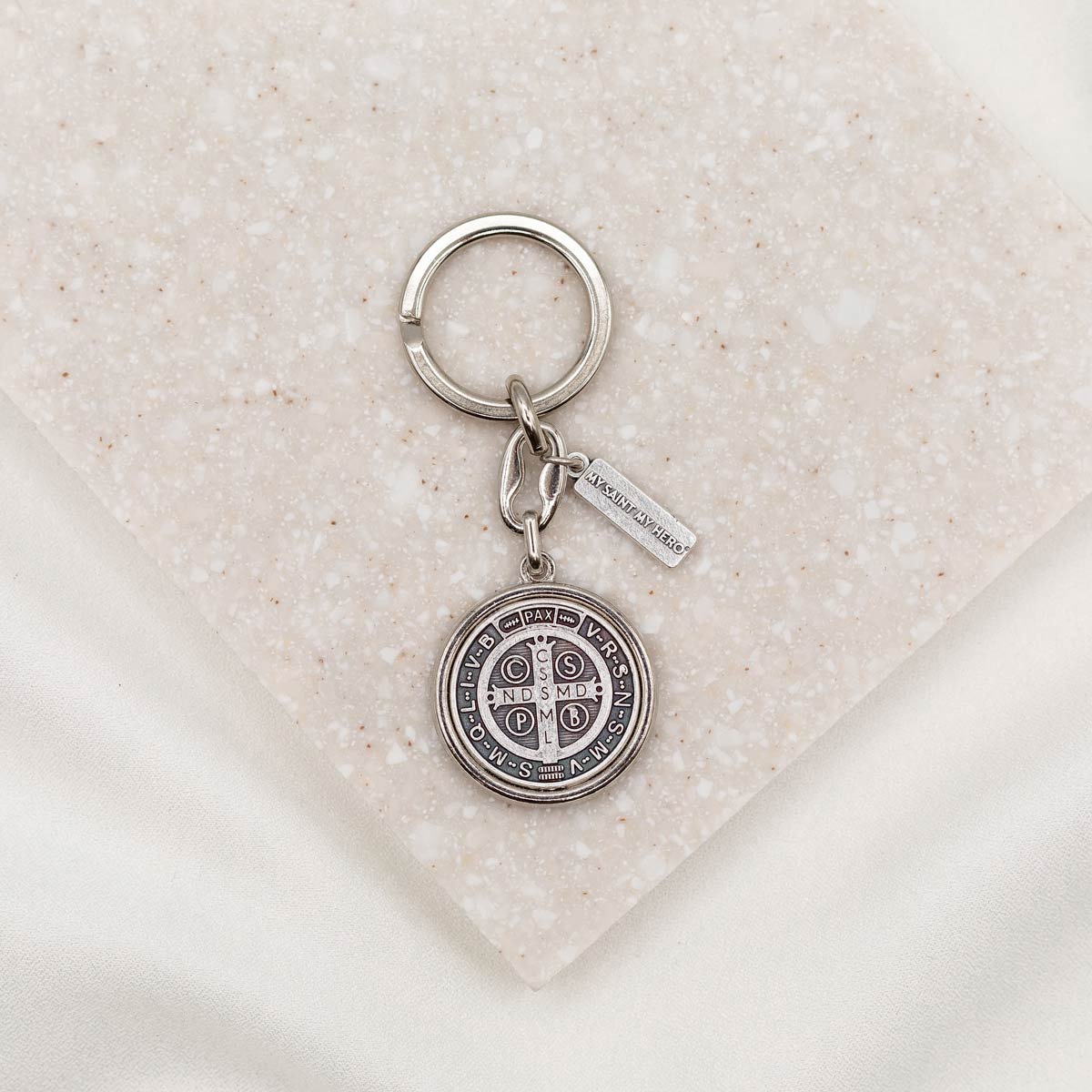 Silver St. Benedictine Travel Protection Key Ring