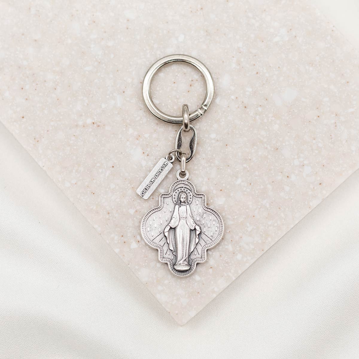 Silver Mother Mary Travel Protection Key Ring